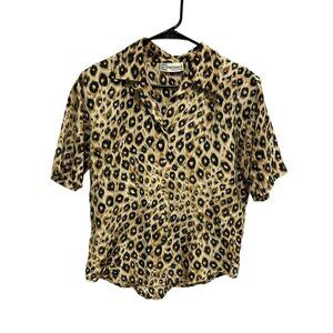 Vintage Renaissance Shirt Petite Leopard Print Button Up Animal Print Boho Retro
